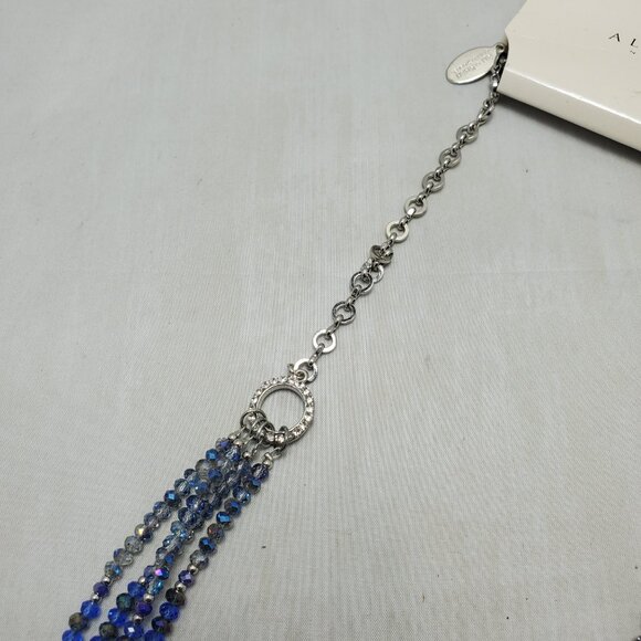Ali Khan 4 row Sapphire glass beads with silver chain layered necklace - Picture 6 of 9